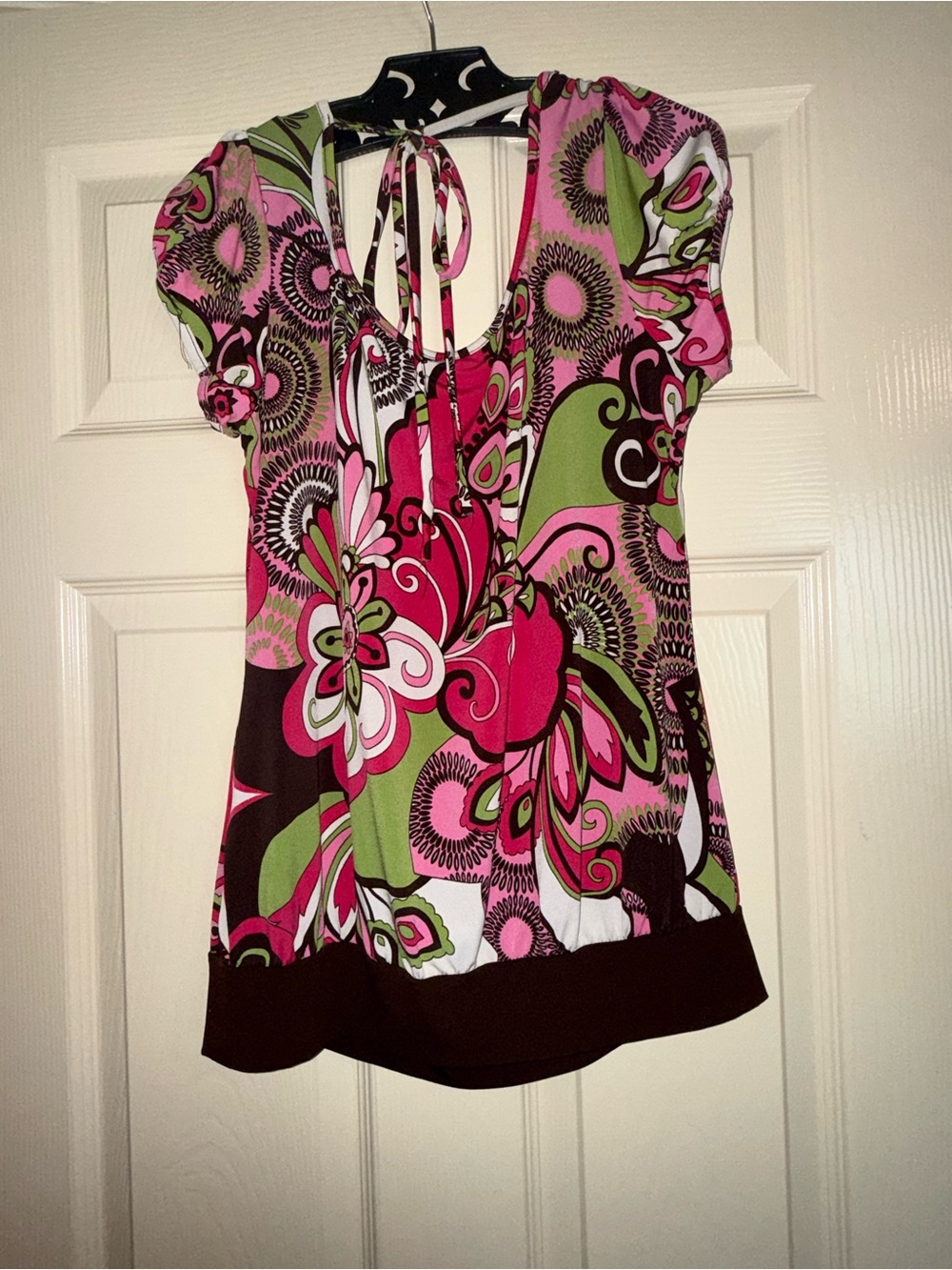 Women's Floral Tie-Back Top in Pink & Green